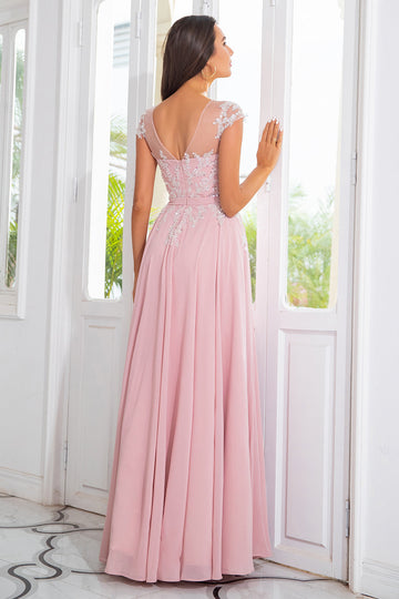 rosa beaded chiffon mor til bruden kjole